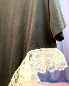 Custom upcyled lace black negligee tee