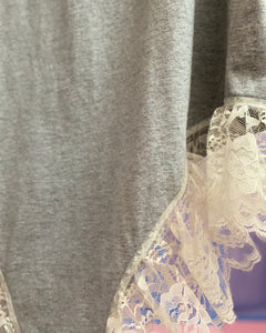 Upcyled lace negligee tee