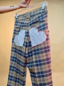 Custom double heart patch chain pants