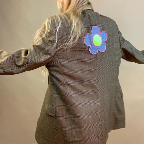 Custom flower + safety pin blazer