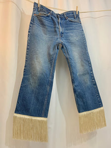 Upcycled 517 fringe jeans