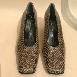 Snakeskin slipper heels