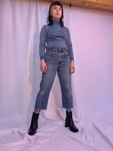 Custom chain cropped suspender jeans