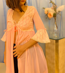 Sheer trumpet sleeve lace bed jacket