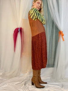 Silky terracotta pleated dress