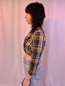 Taffeta plaid crop shirt