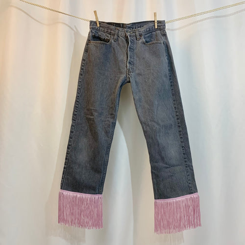 Upcycled 501 fringe jeans