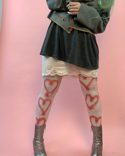 Recycled heart drip tights