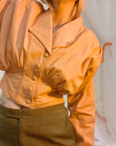 Peach ruched crop leather jacket
