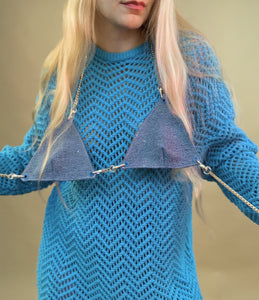 Bright blue crochet knit sweater