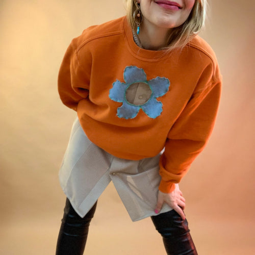 Vinyl scrap flower sweatshirt