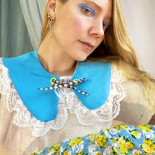 Bright blue peter pan lace collar