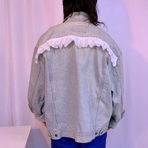 Ruffle organza lace denim jacket