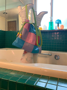 Patchwork lambskin drawstring tote