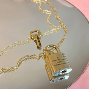Repurposed lock + key necklace duo