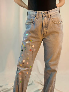 Embellished paillette beaded jeans