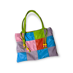 Patchwork lambskin drawstring tote