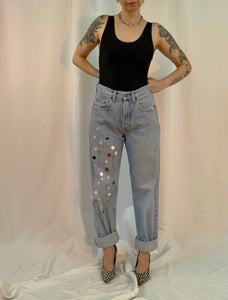 Embellished paillette beaded jeans