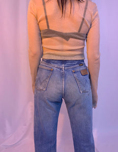 Sheer panel safety pin wrap jeans