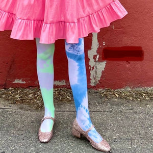 Recycled lime n blue drama tights