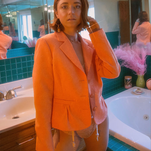 Peach jacquard ruch blazer