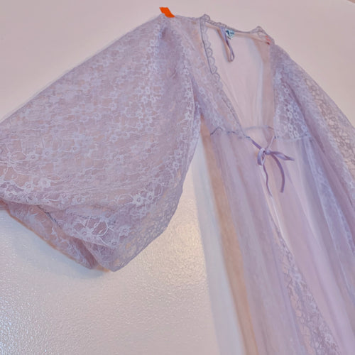 Sheer lilac balloon sleeve bed jacket