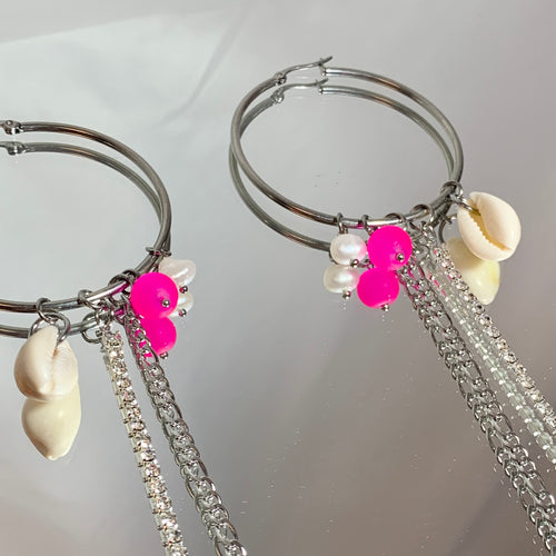 Rhinestone pearl hoop single earring