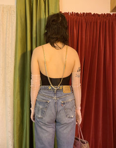 Custom chain cropped suspender jeans