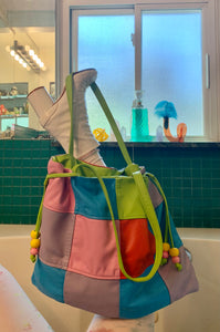 Patchwork lambskin drawstring tote