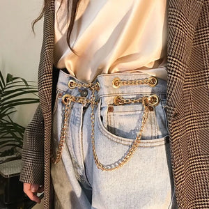 Double extra chain belt jeans